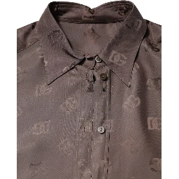 Brown Collared Long Sleeves Logo Shirt Top