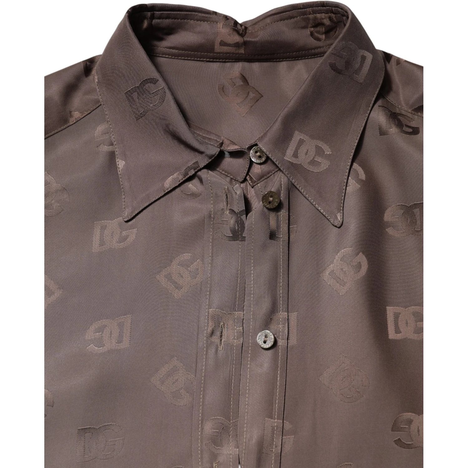 Brown Collared Long Sleeves Logo Shirt Top