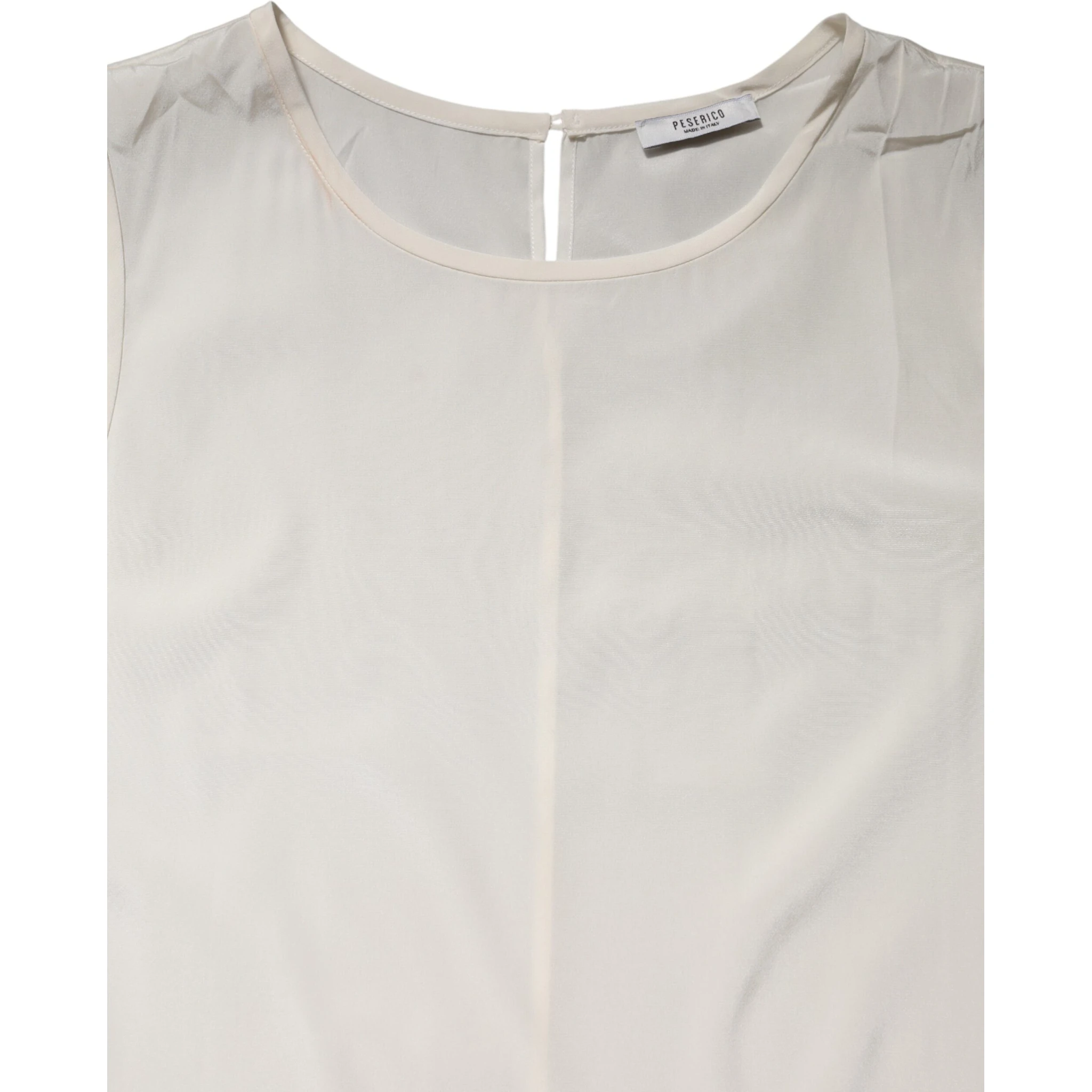 Off White Silk Stretch Roundneck Sleeveless Tank Top