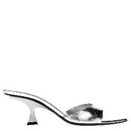 Gray Leather Flat Sandals