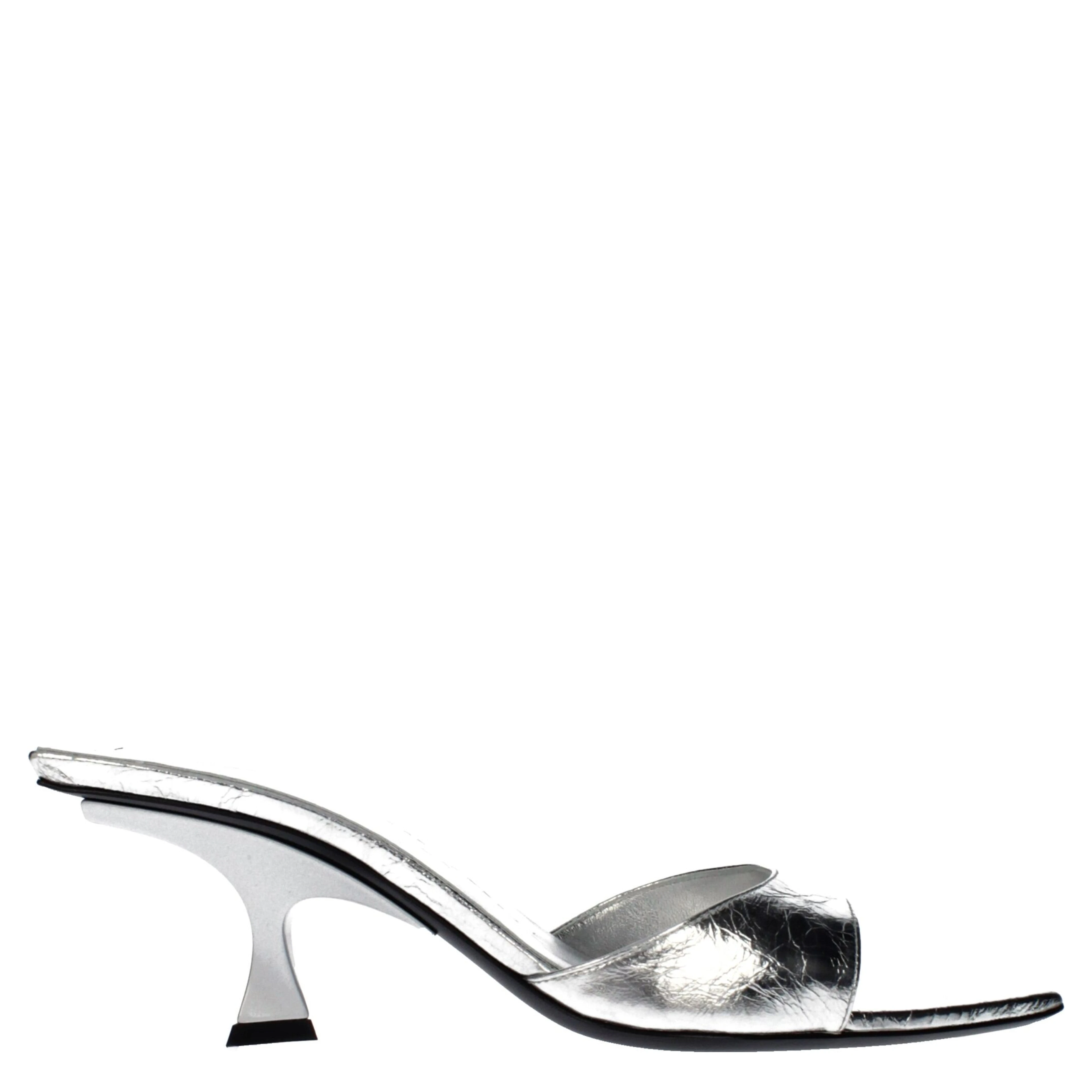 Gray Leather Flat Sandals