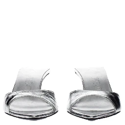 Gray Leather Flat Sandals