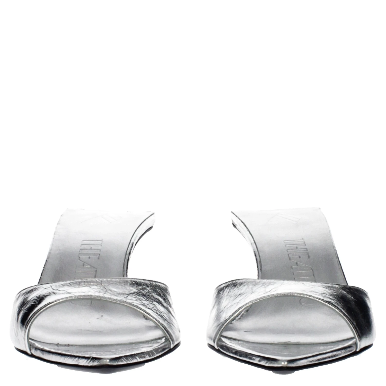 Gray Leather Flat Sandals