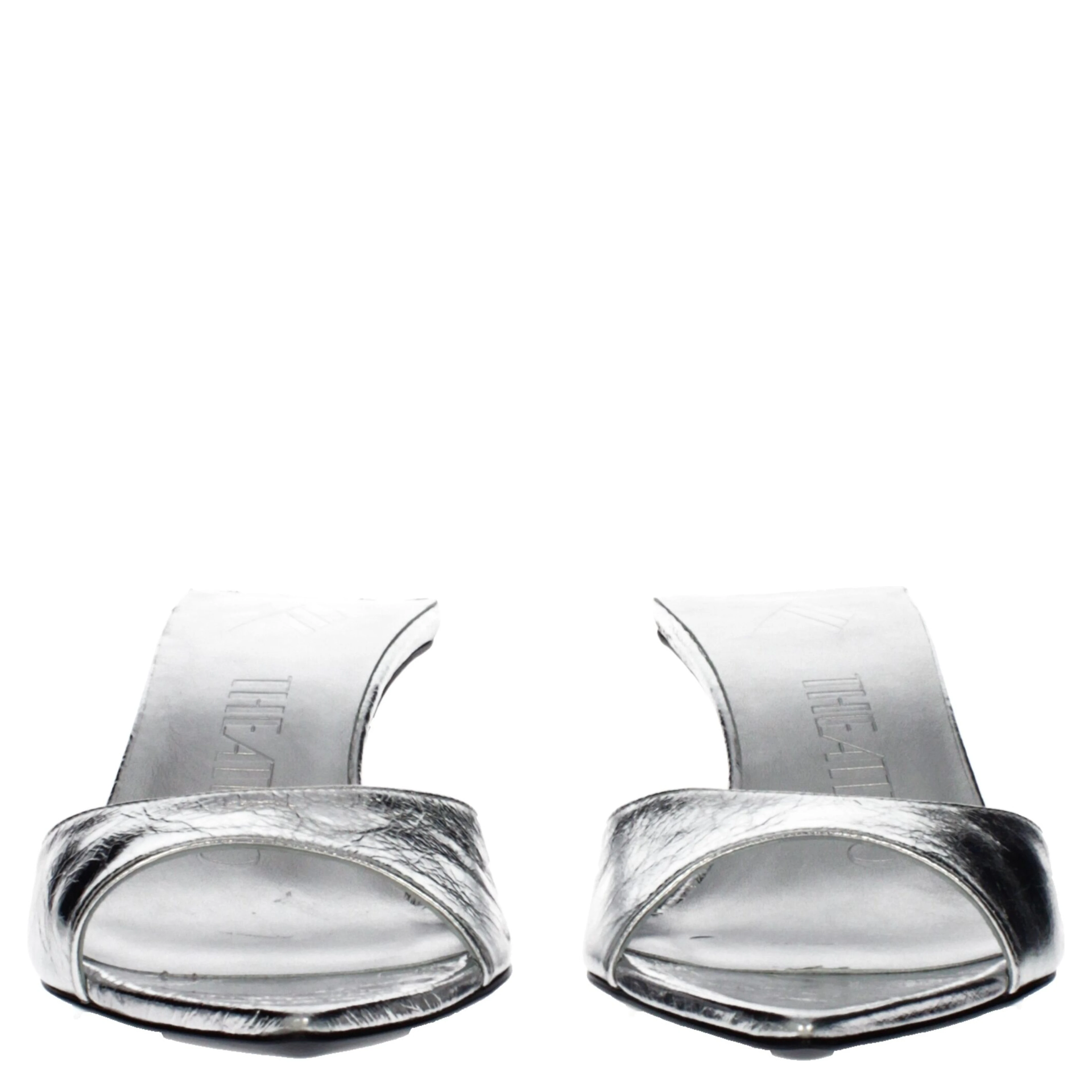 Gray Leather Flat Sandals