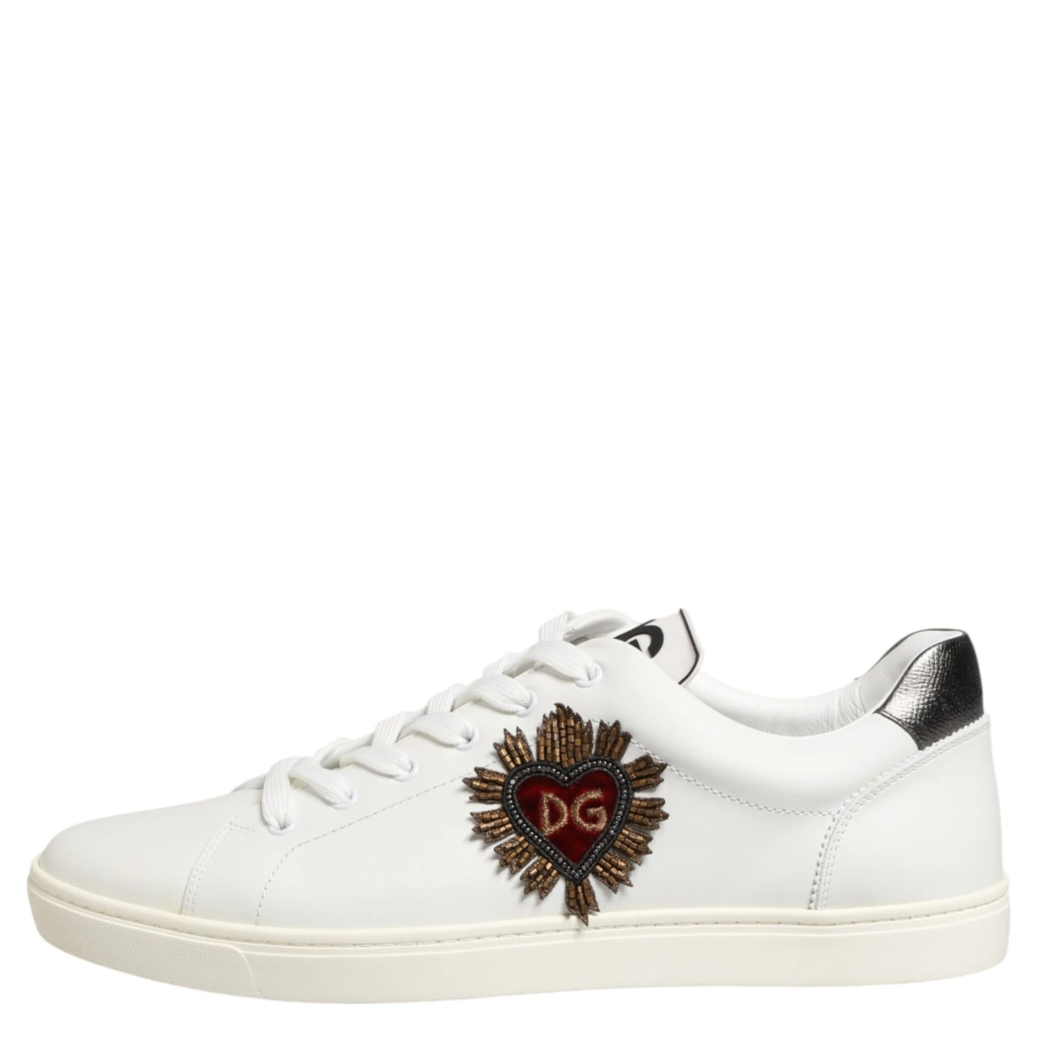 White Leather Heart Embellished Sneakers Shoes