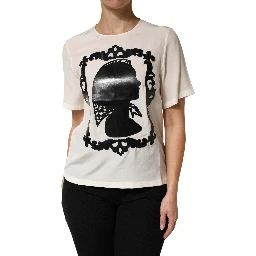 Cream Silk Silhouette Detail Short Sleeve Top
