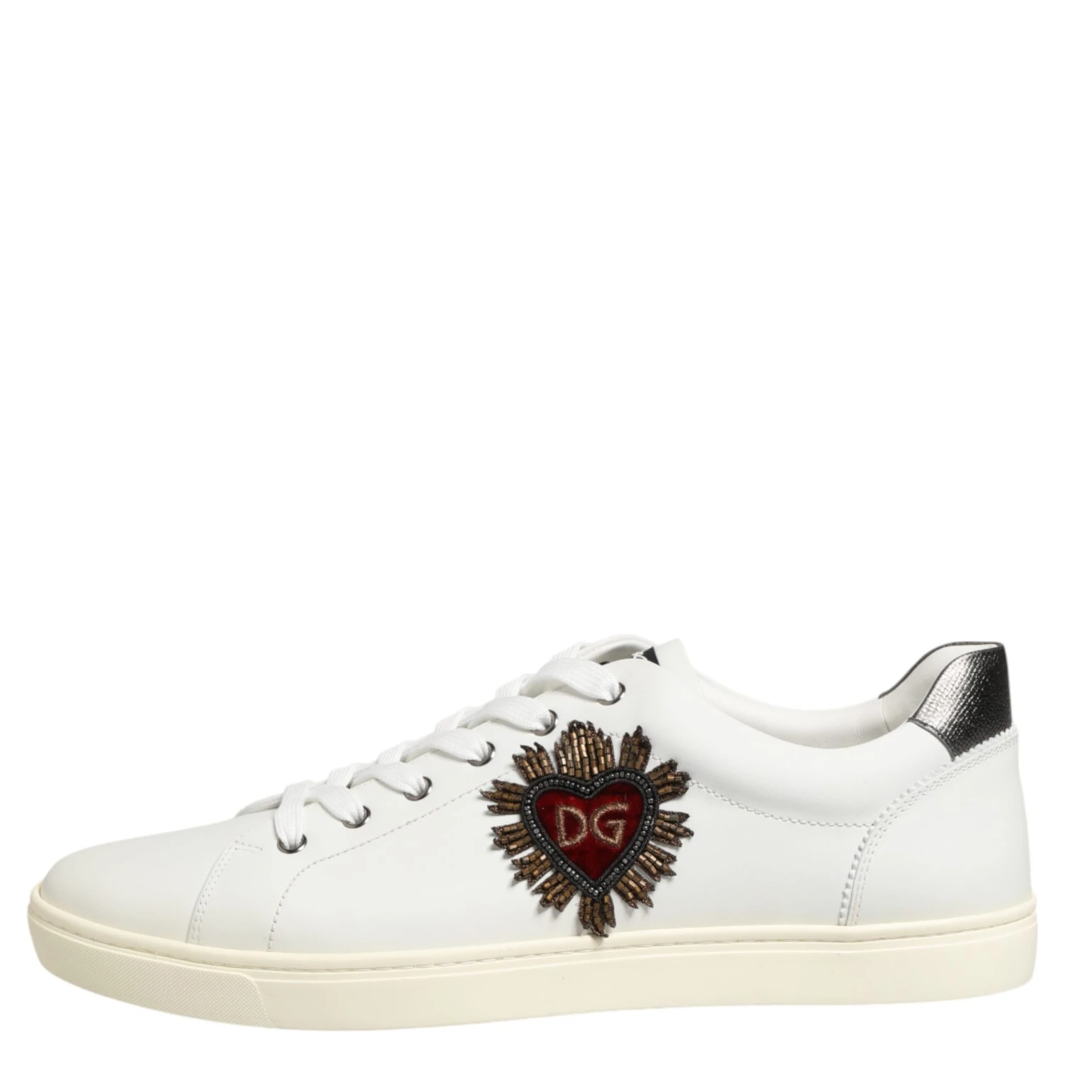 White Leather Heart Embellished Sneakers Shoes