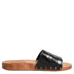 Black Brown Leather Slides Sandals Shoes