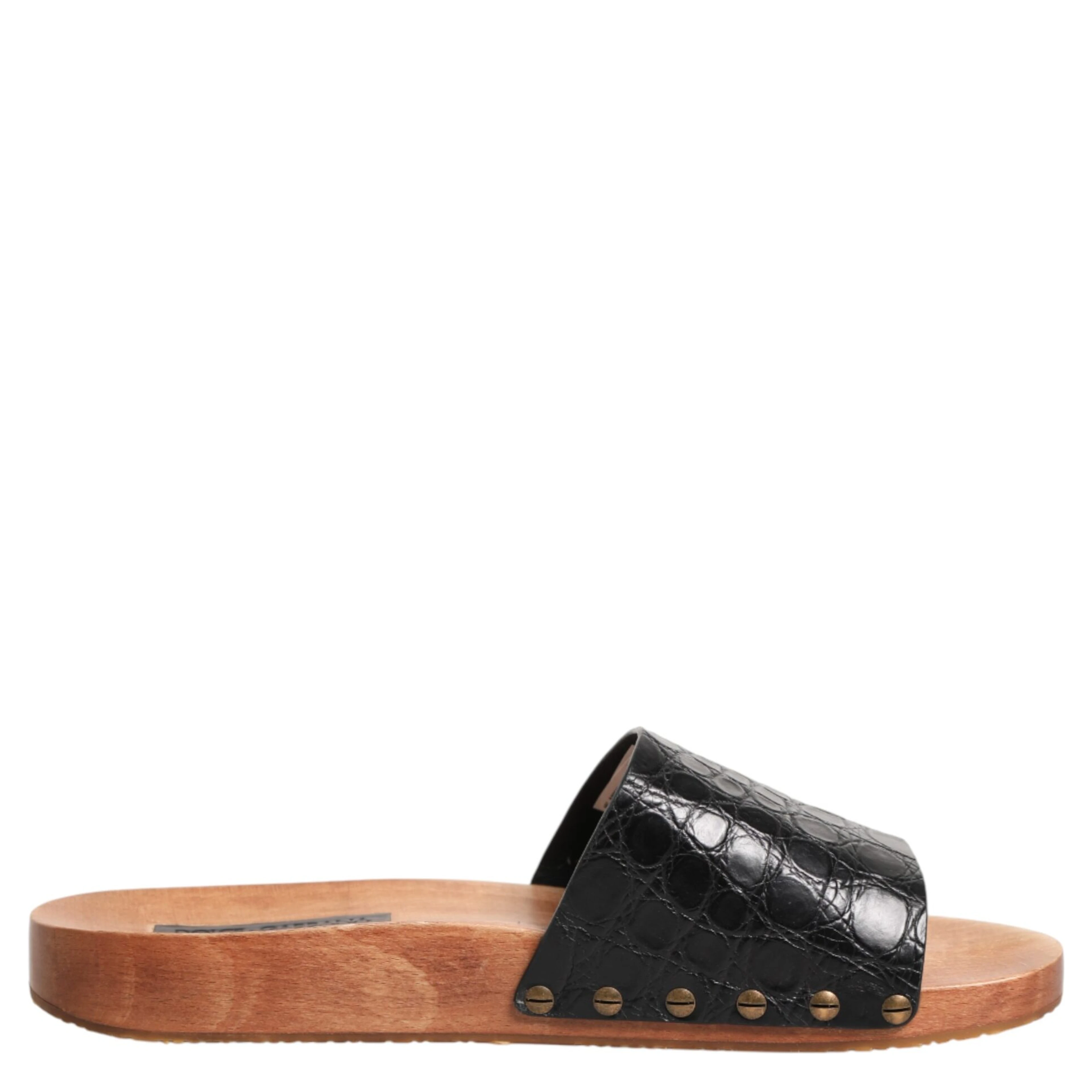 Black Brown Leather Slides Sandals Shoes