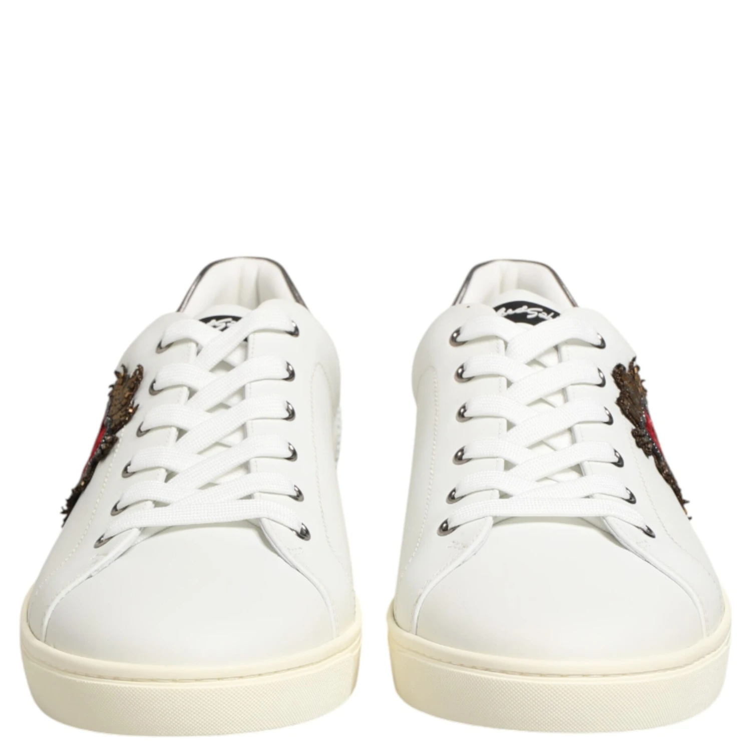 White Leather Heart Embellished Sneakers Shoes