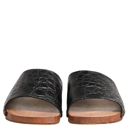 Black Brown Leather Slides Sandals Shoes