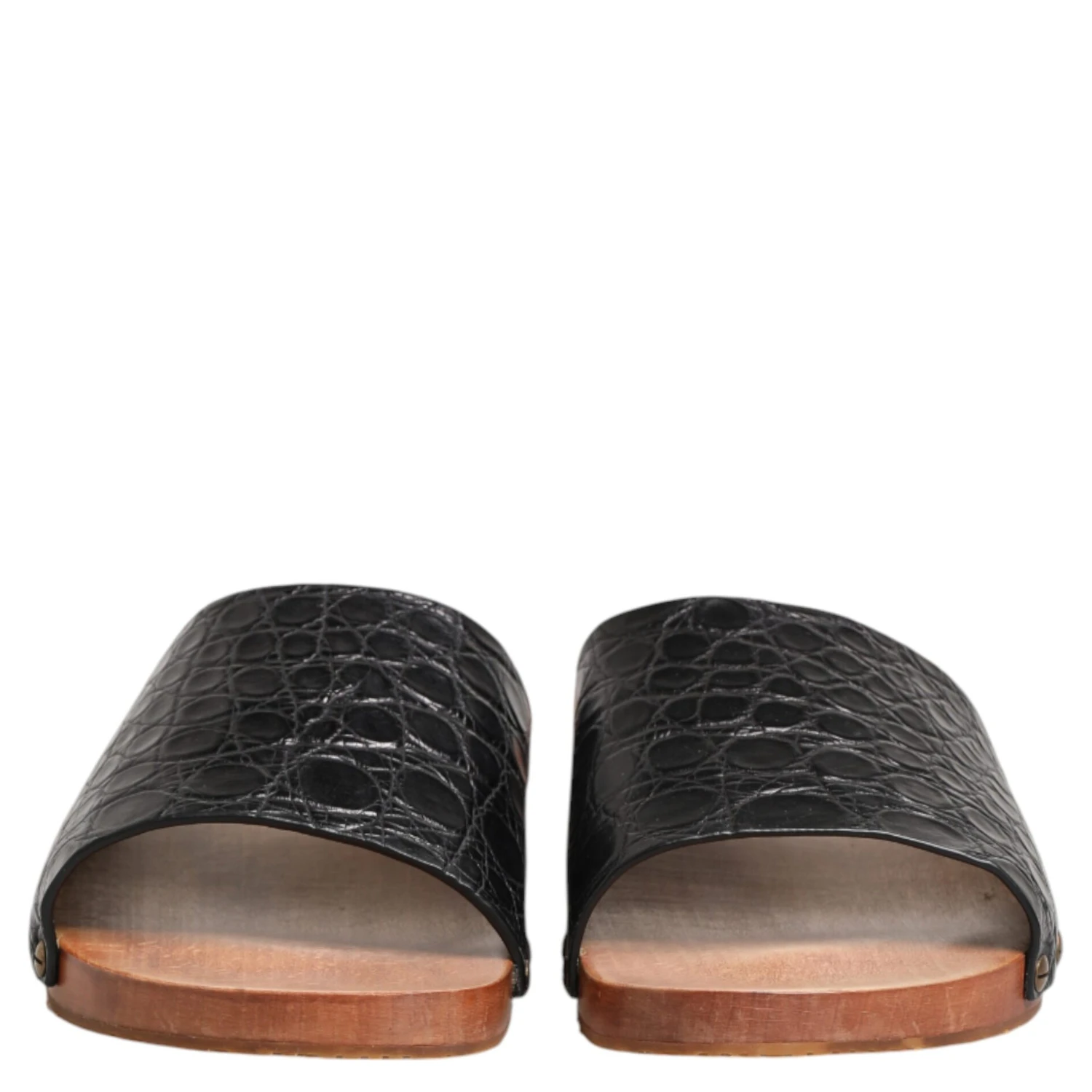 Black Brown Leather Slides Sandals Shoes
