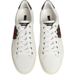 White Leather Heart Embellished Sneakers Shoes