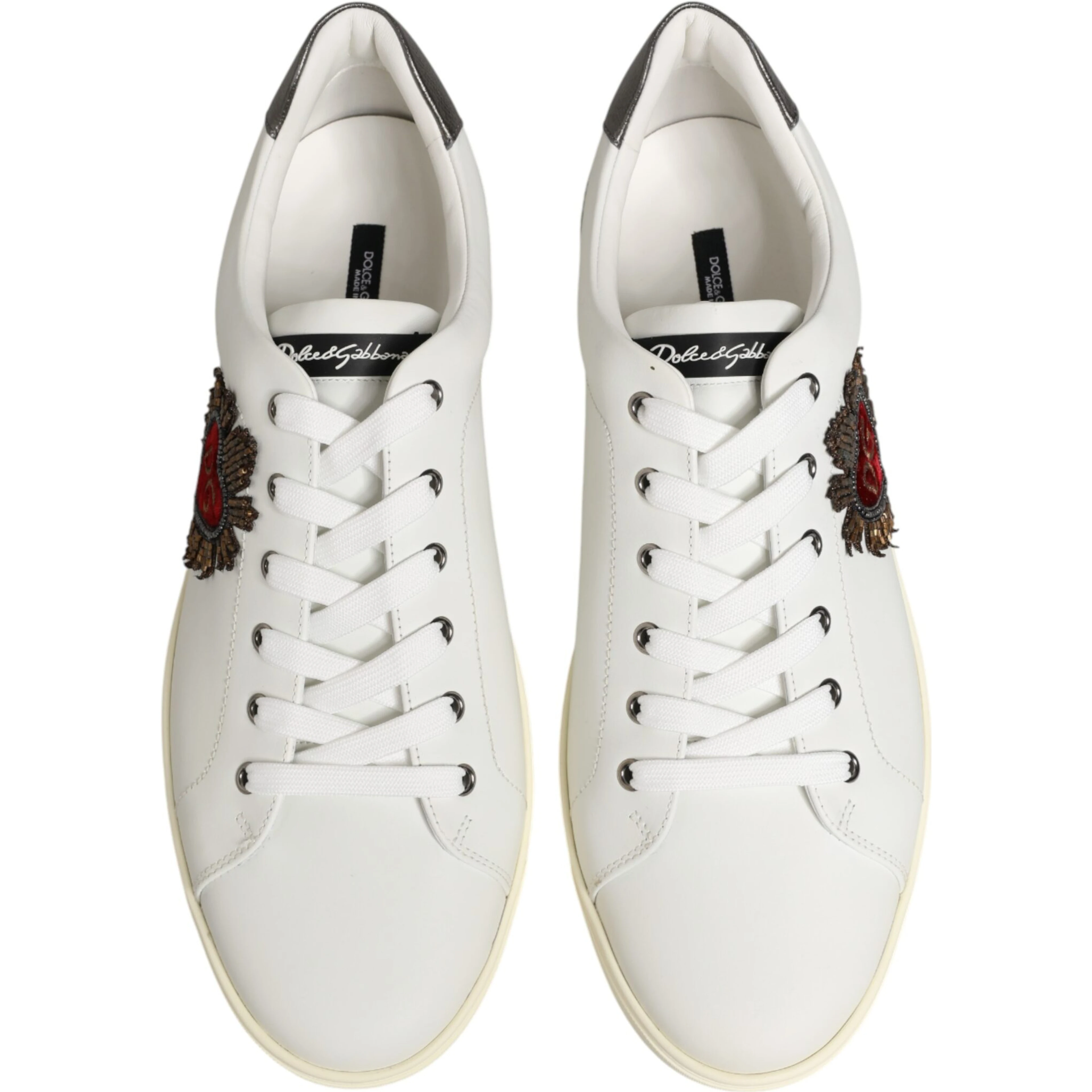 White Leather Heart Embellished Sneakers Shoes