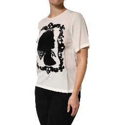 Cream Silk Silhouette Detail Short Sleeve Top