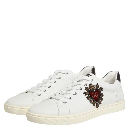 White Leather Heart Embellished Sneakers Shoes