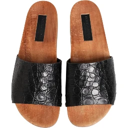 Black Brown Leather Slides Sandals Shoes