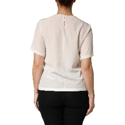 Cream Silk Silhouette Detail Short Sleeve Top