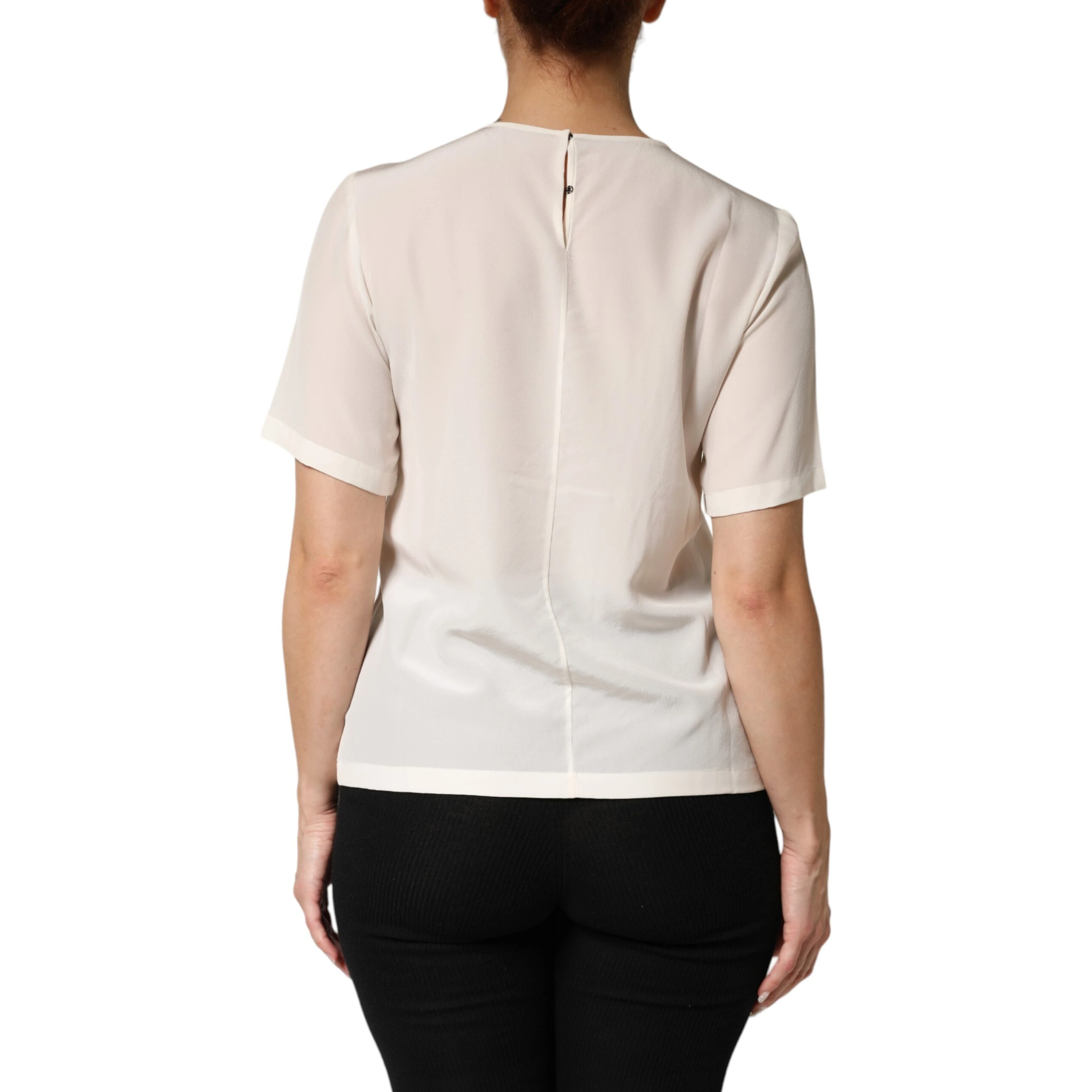 Cream Silk Silhouette Detail Short Sleeve Top