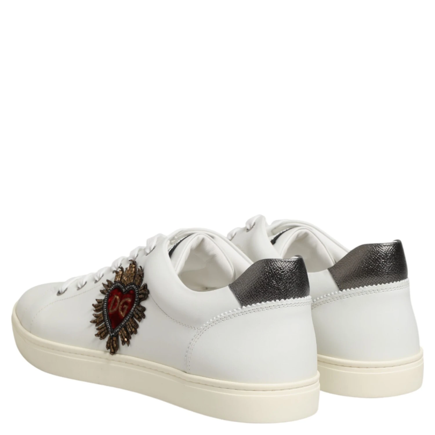 White Leather Heart Embellished Sneakers Shoes