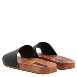 Black Brown Leather Slides Sandals Shoes