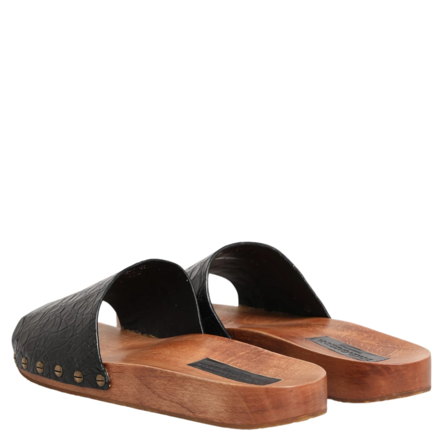 Black Brown Leather Slides Sandals Shoes