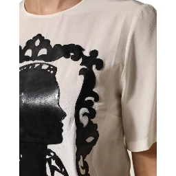 Cream Silk Silhouette Detail Short Sleeve Top