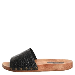 Black Brown Leather Slides Sandals Shoes
