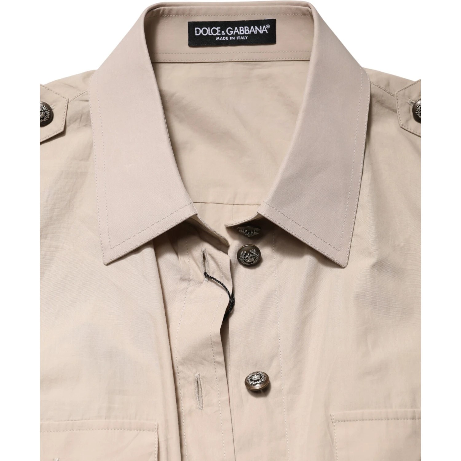 Beige Collared Long Sleeve Cotton Shirt Top