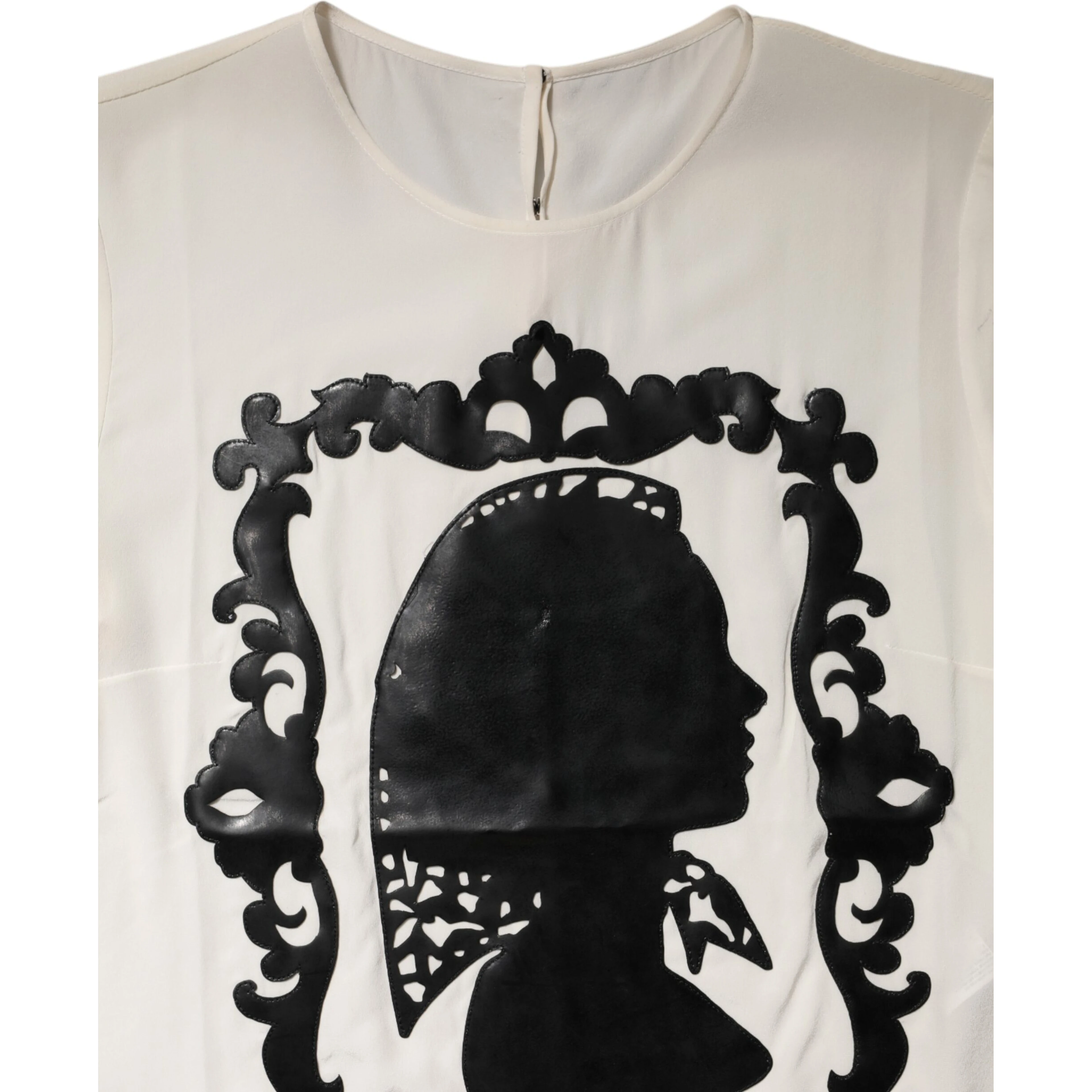 Cream Silk Silhouette Detail Short Sleeve Top