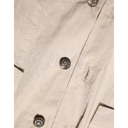 Beige Collared Long Sleeve Cotton Shirt Top