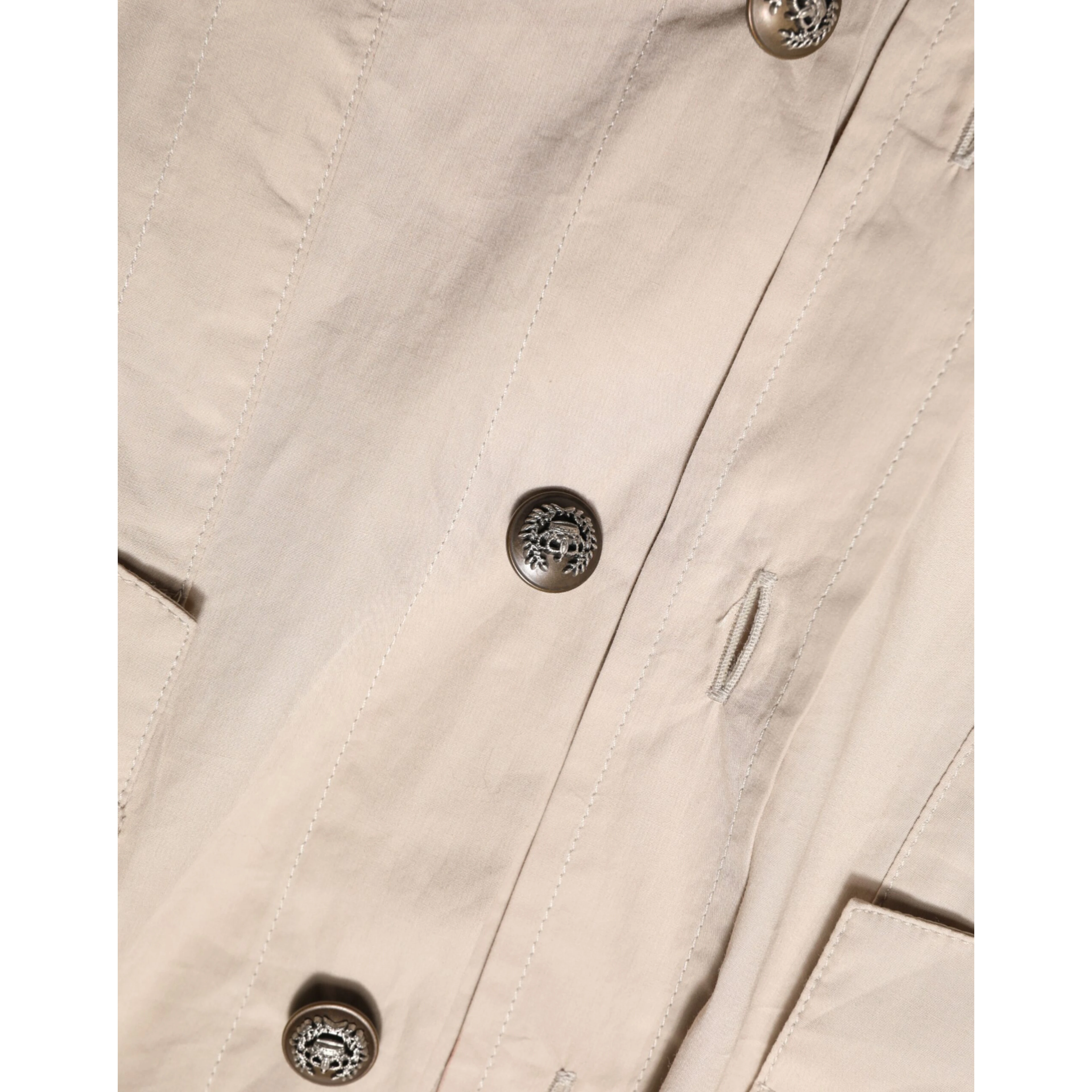 Beige Collared Long Sleeve Cotton Shirt Top