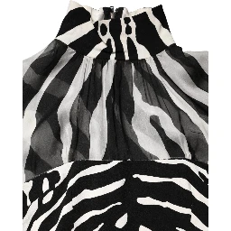 Zebra Print Chiffon Paneled Crop Blouse Top