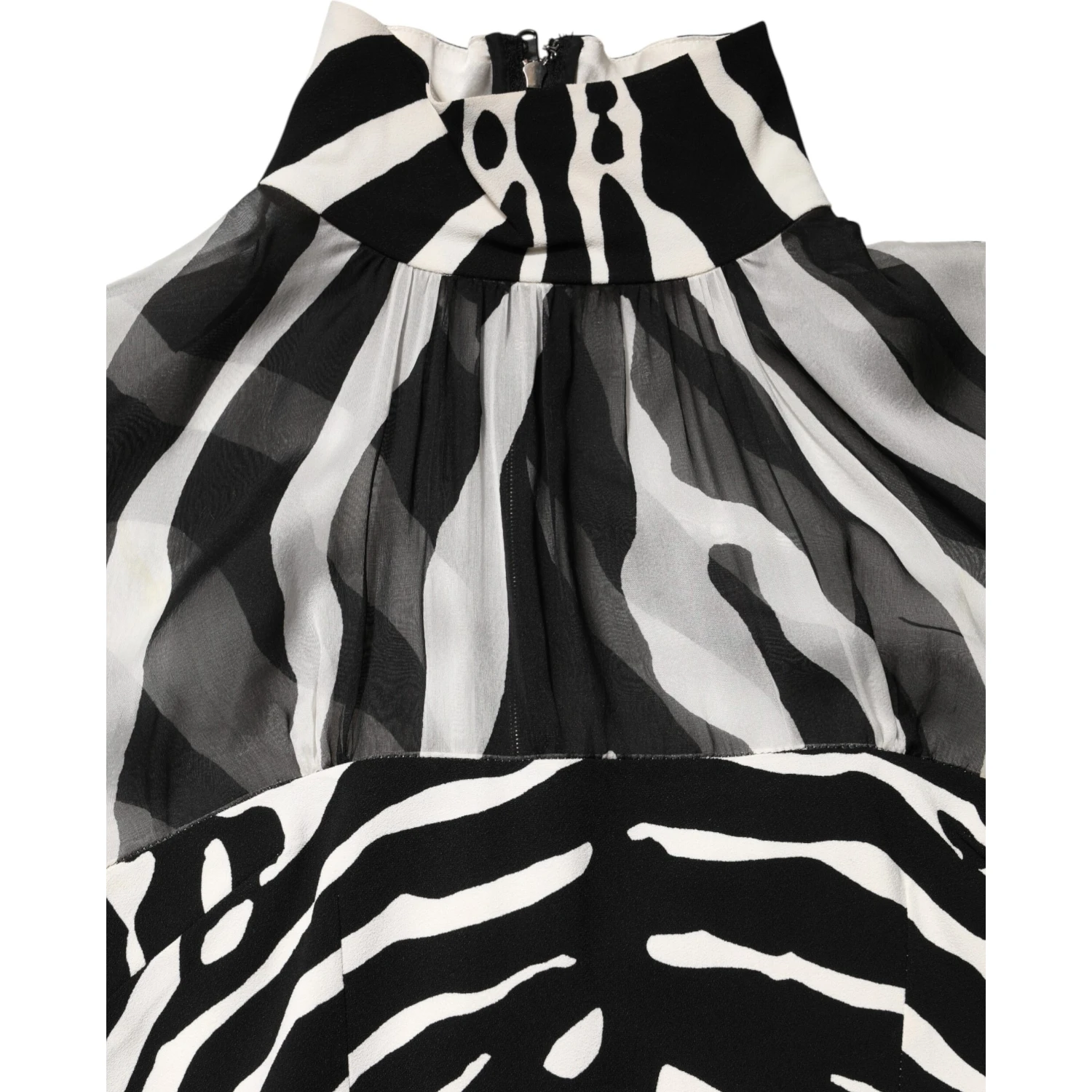 Zebra Print Chiffon Paneled Crop Blouse Top