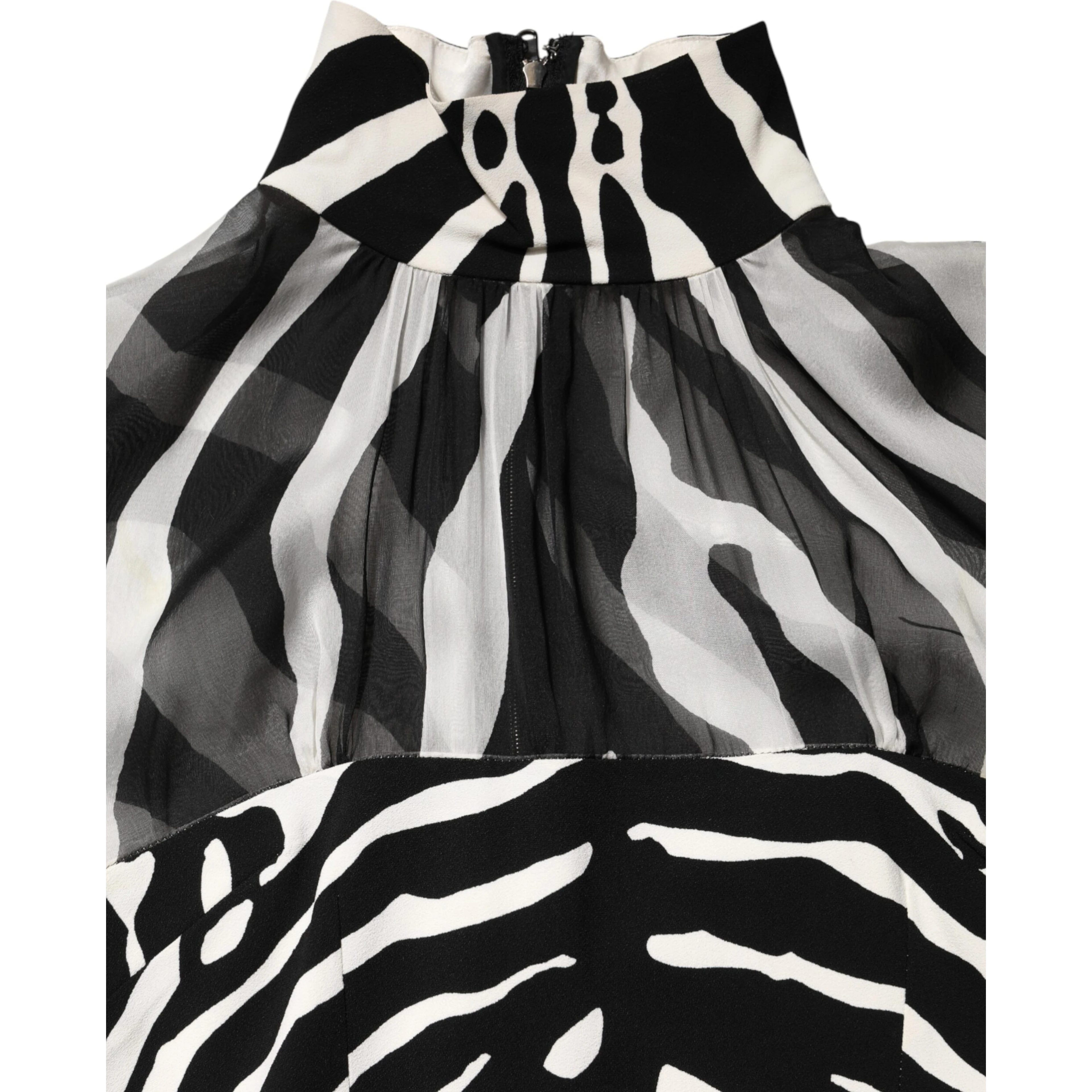 Zebra Print Chiffon Paneled Crop Blouse Top
