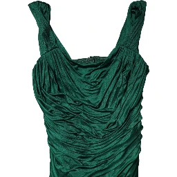 Green Viscose Drape Jersey Organzine Tank Top