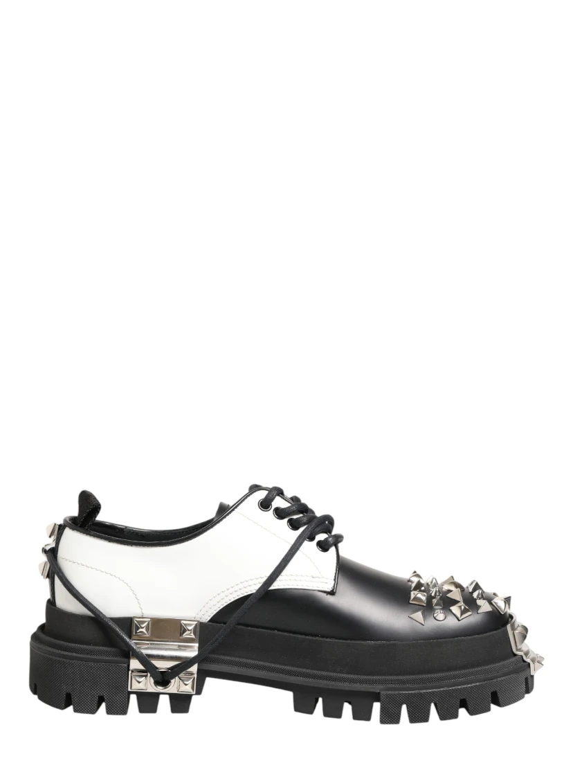 Black White Studded Men Formal Derby Shoes