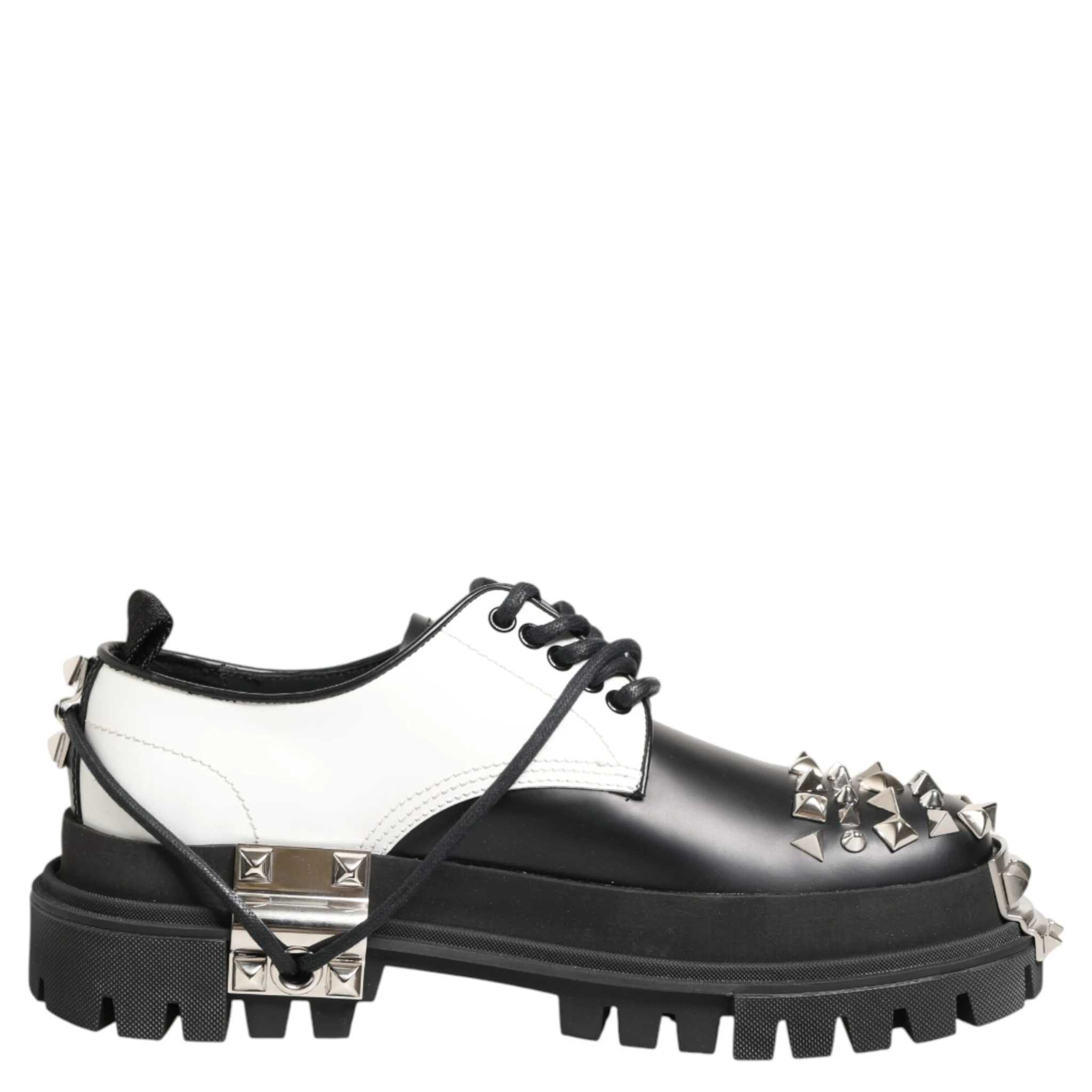 Black White Studded Men Formal Derby Shoes