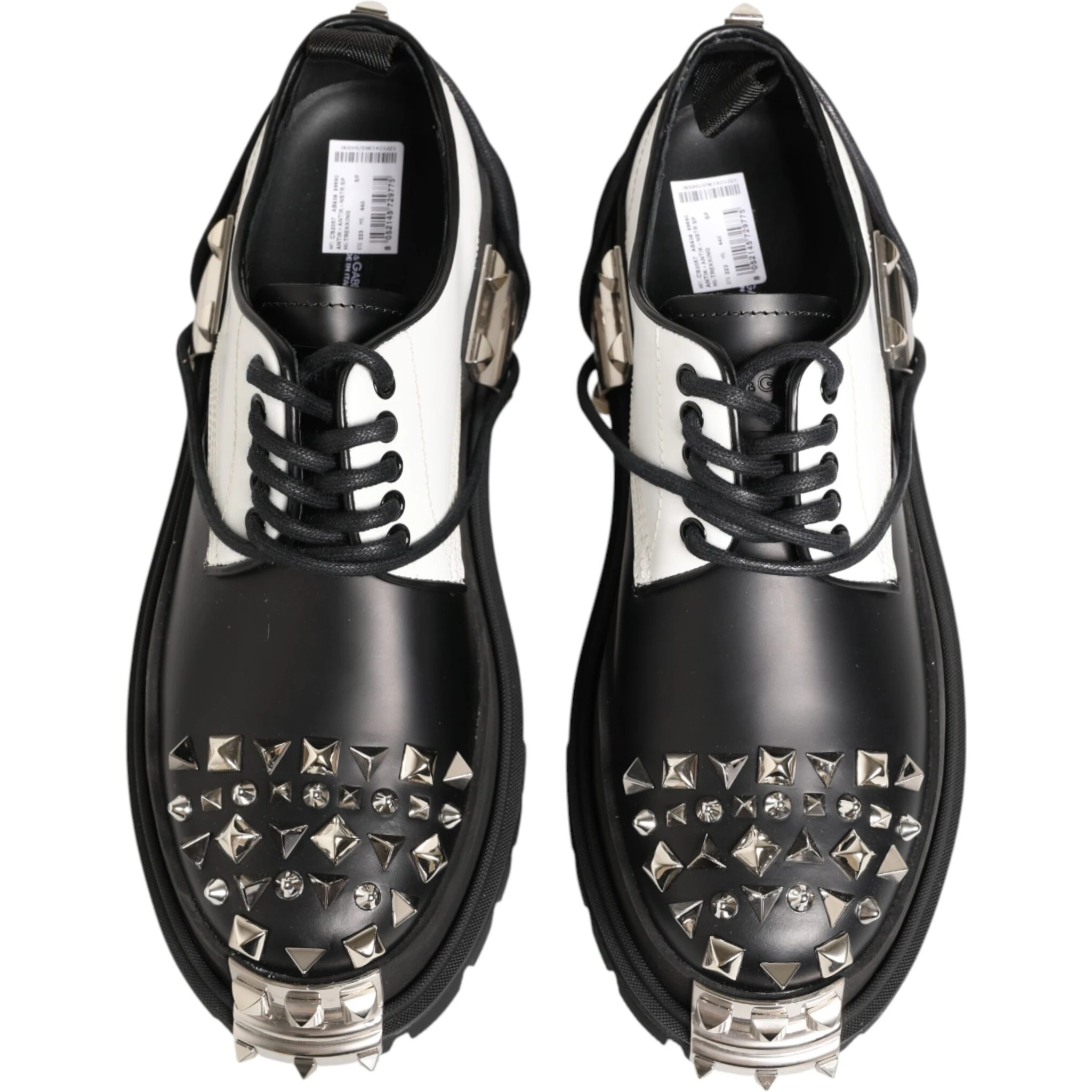 Black White Studded Men Formal Derby Shoes