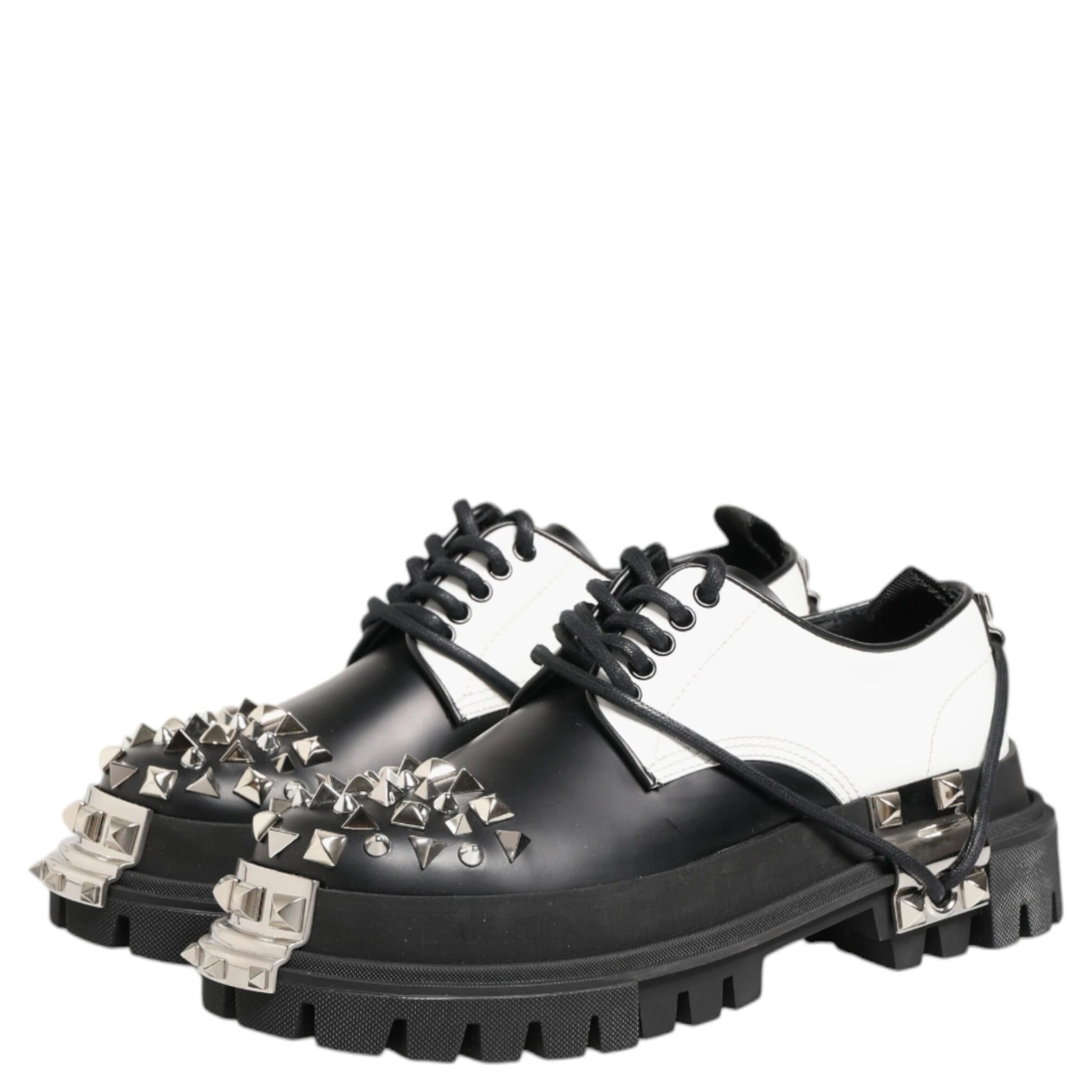 Black White Studded Men Formal Derby Shoes