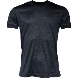 Blue Silk Crew Neck Short Sleeves Men T-shirt