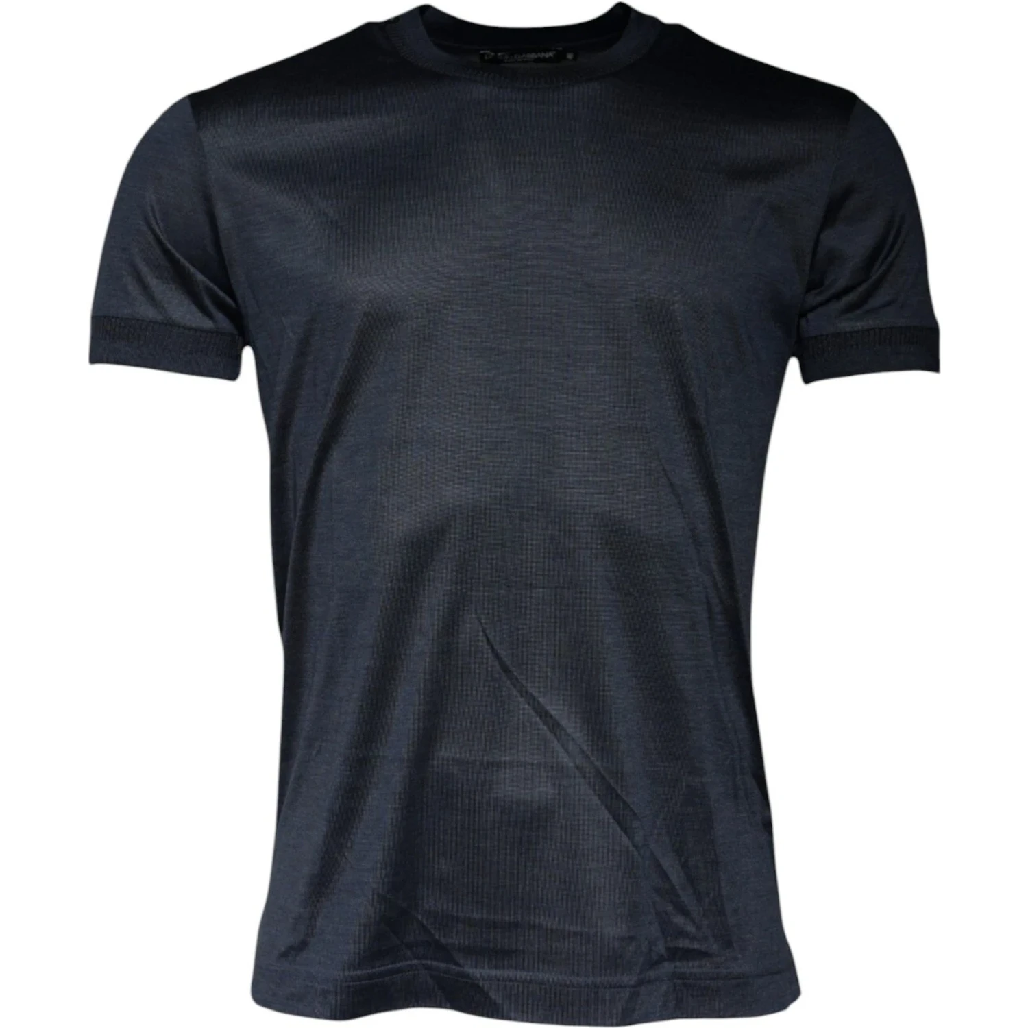 Blue Silk Crew Neck Short Sleeves Men T-shirt