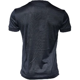 Blue Silk Crew Neck Short Sleeves Men T-shirt