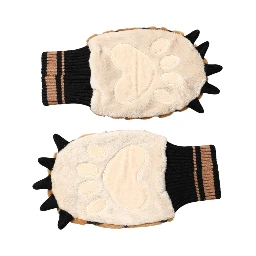 Brown Tiger Knitted Fur Wrist Mitten One Size Gloves