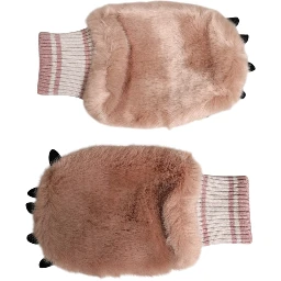 Brown Acrylic Knitted Fur Wrist Mitten Gloves