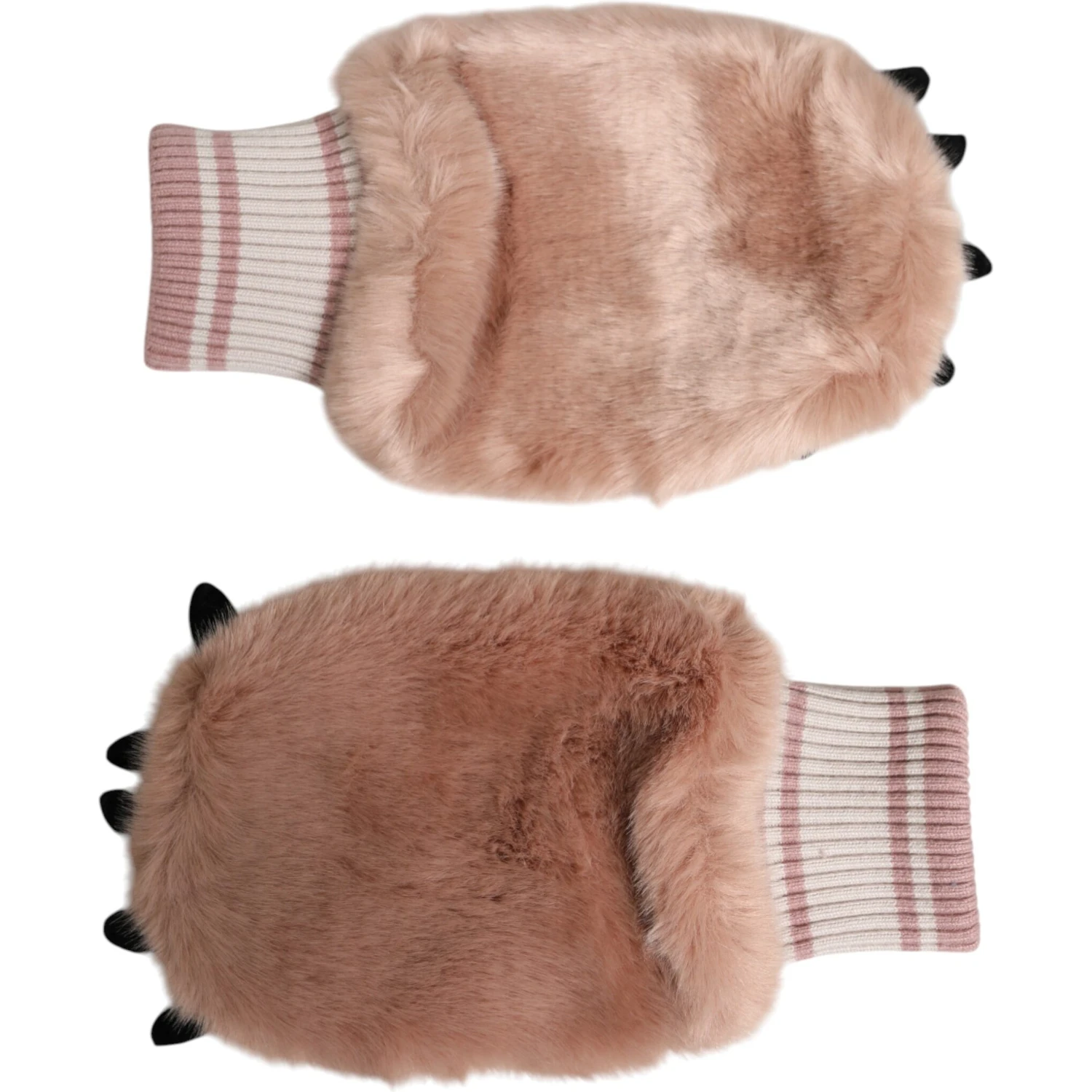 Brown Acrylic Knitted Fur Wrist Mitten Gloves