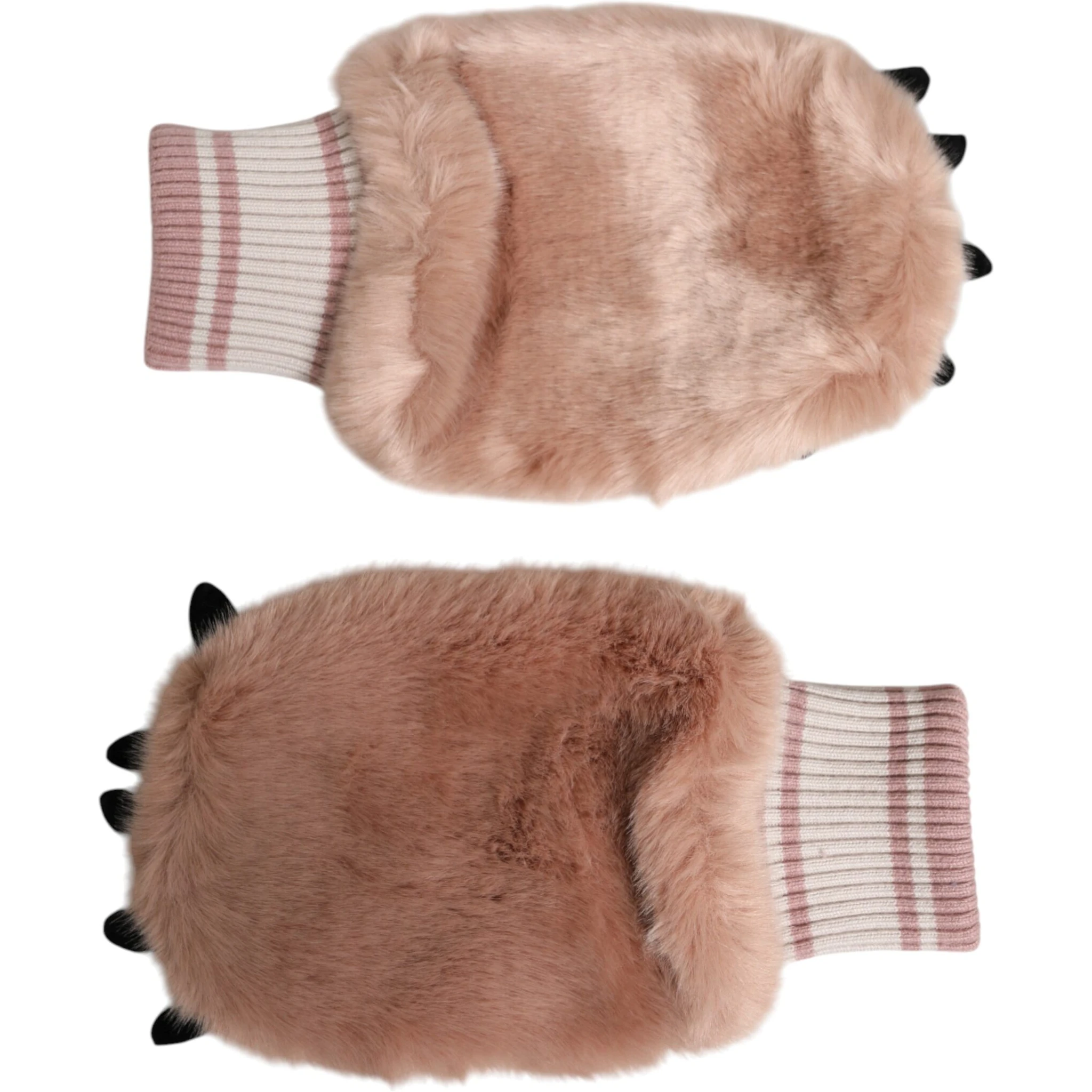 Brown Acrylic Knitted Fur Wrist Mitten Gloves