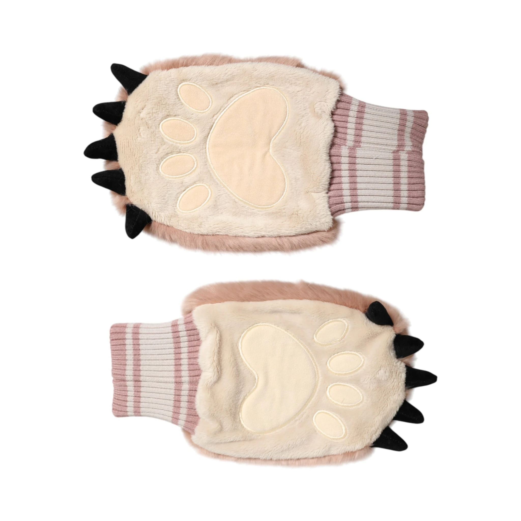 Brown Acrylic Knitted Fur Wrist Mitten Gloves