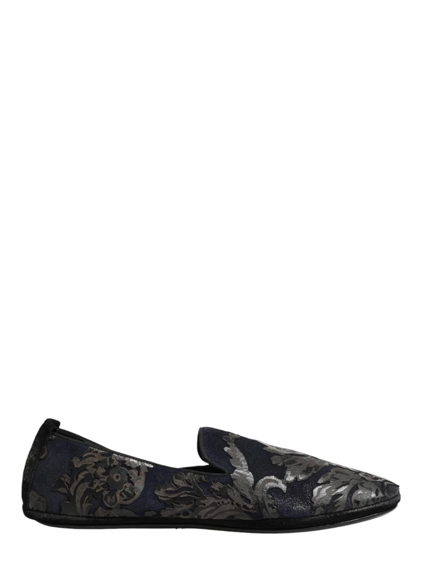Black Jacquard Leather Slip On Loafers Shoes