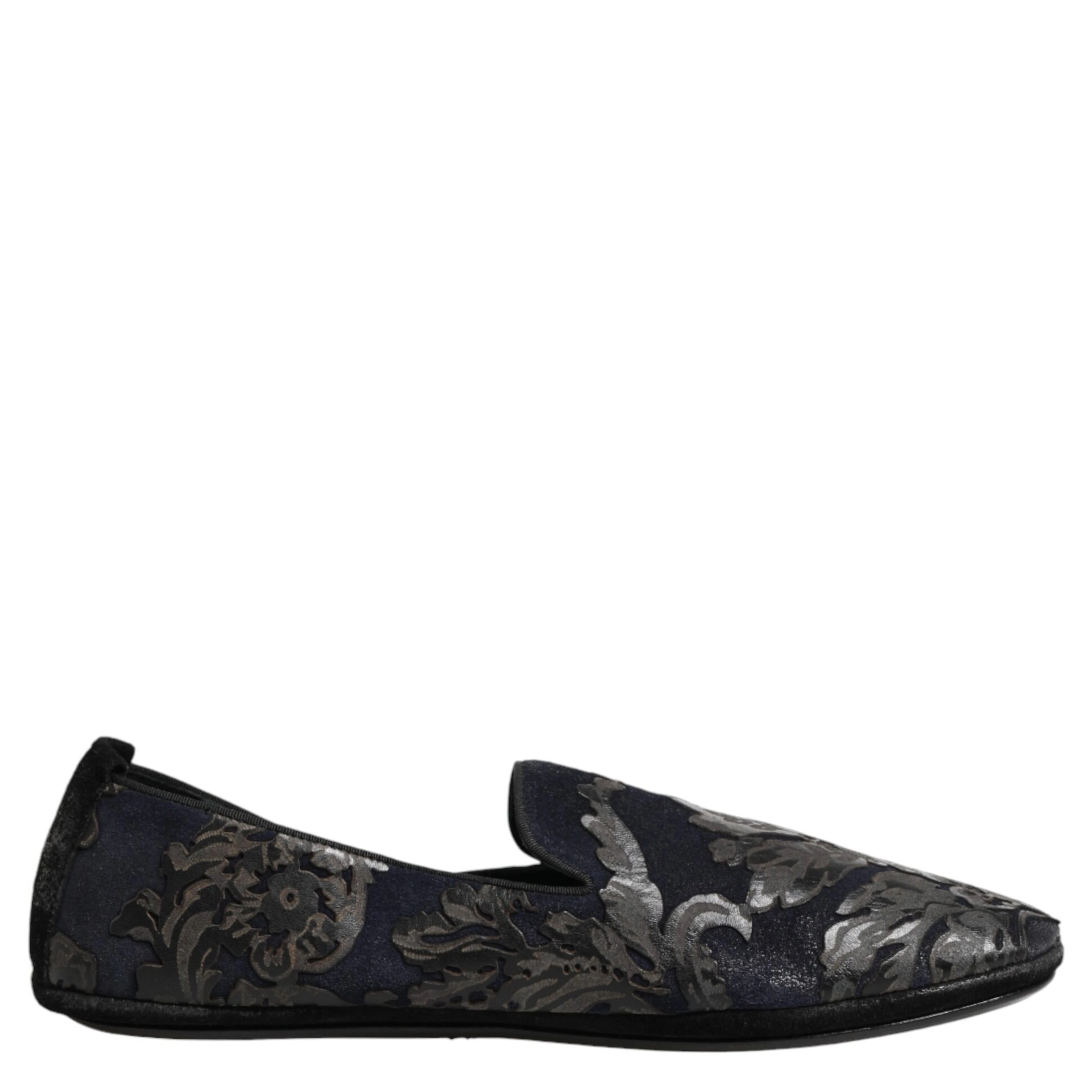 Black Jacquard Leather Slip On Loafers Shoes